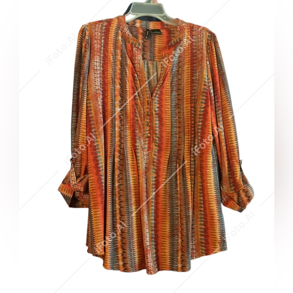New Directions Curvy Women’s 1X Plus 1/2 Sleeve Orange Half Button Down Blouse